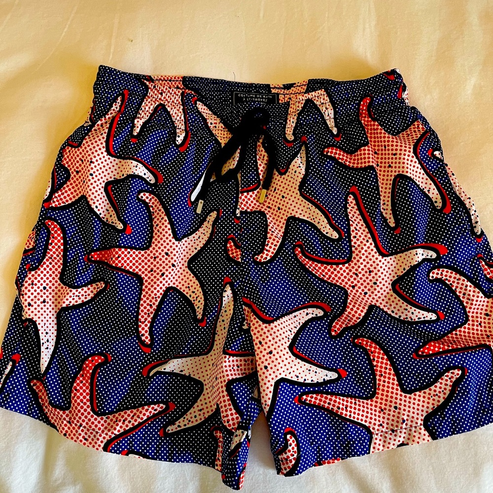 Vilebrequin Blue and Red Starfish Swim Board Shorts